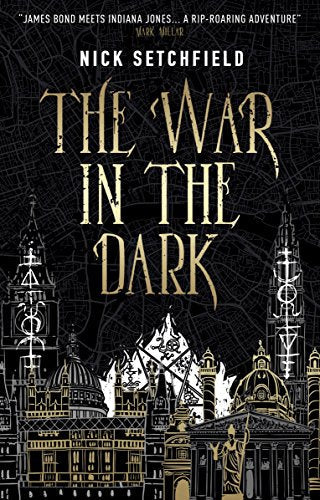 Book cover: “The War in the Dark” with city skyline illustration.