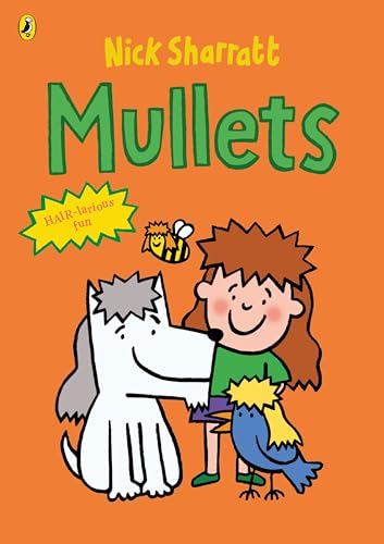 Book cover with a girl, dog, bird, and bee, titled "Mullets".