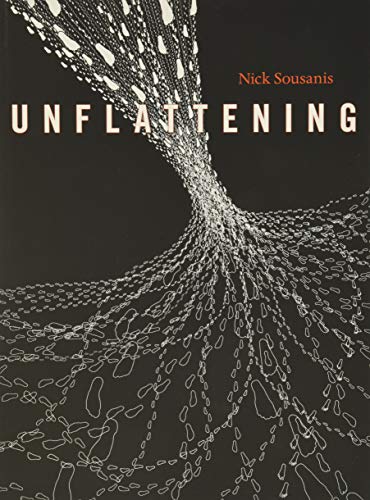 Book cover with white abstract shapes on black background and text Unflattening by Nick Sousanis.