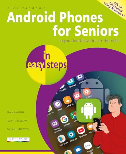Book cover titled Android Phones for Seniors featuring a man using a smartphone.