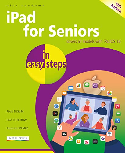 Book cover: "iPad for Seniors" with an illustration of people on an iPad.
