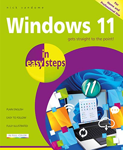 Book cover for “Windows 10 in easy steps”, with colorful graphics and text.
