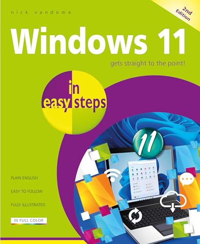 Book cover for Windows 11 in Easy Steps with a laptop and abstract graphics.