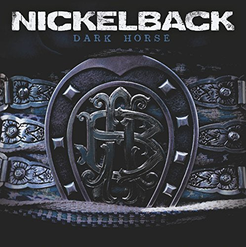 Nickelback Dark Horse album cover featuring a large ornate metallic belt buckle.