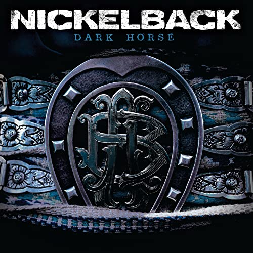 Nickelback’s “Dark Horse” vinyl album cover featuring a silver horseshoe design.