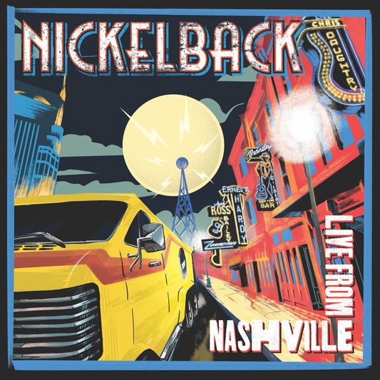 Nickelback "Live in Nashville" CD cover with Nashville skyline illustration.