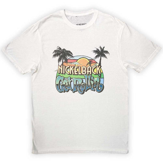 Nickelback band t-shirt, large size, sunset graphic, dark color.