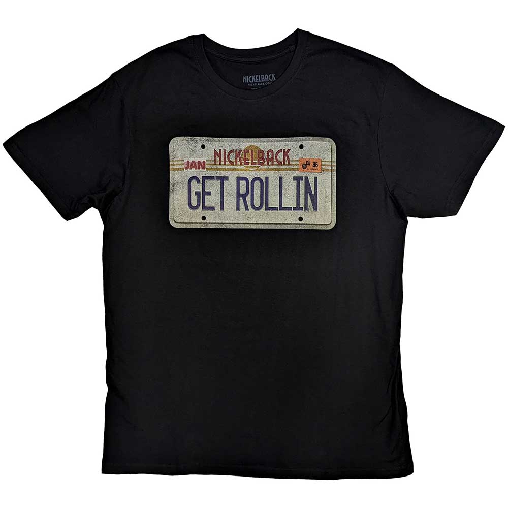 Black t-shirt with a Nickelback-themed license plate graphic, size X-Large.