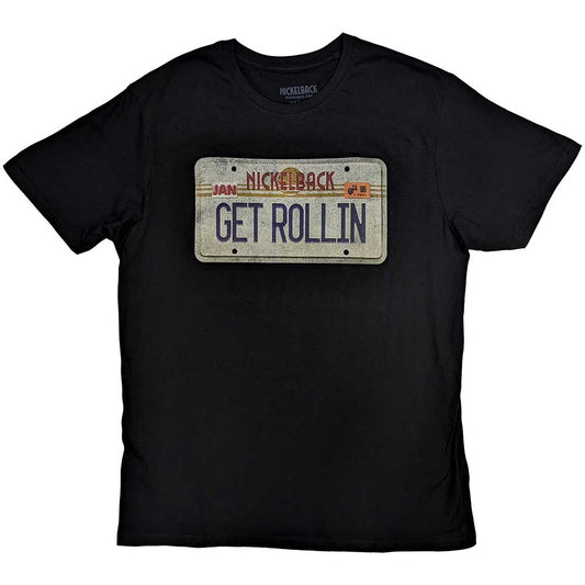 Black t-shirt with a Nickelback-themed license plate graphic, size X-Large.
