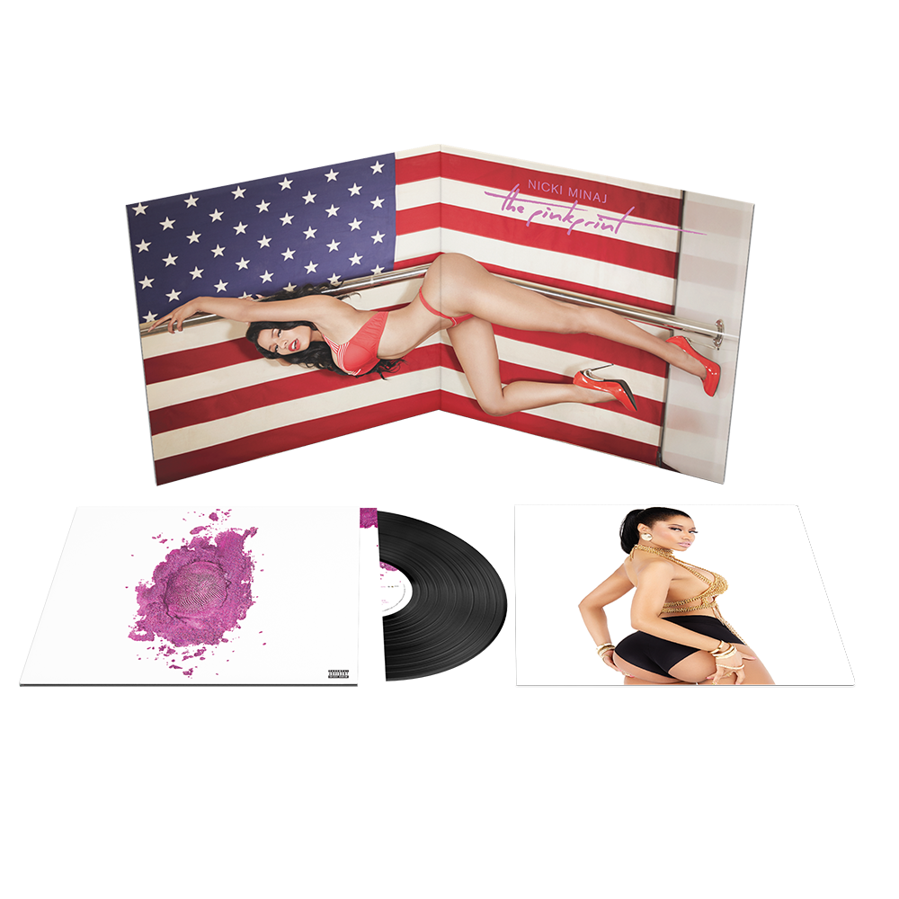 Nicki Minaj’s “The Pinkprint” vinyl album with patriotic and portrait covers.