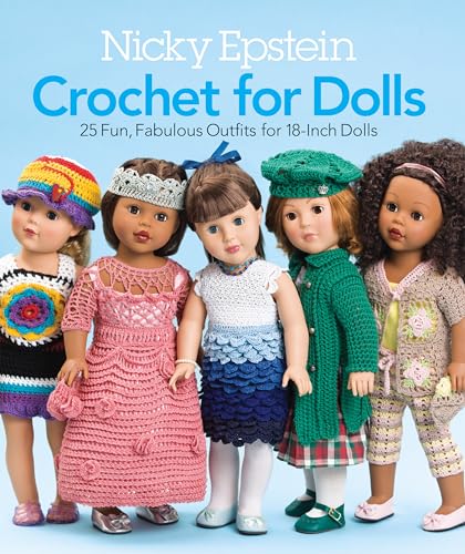 Book cover featuring four dolls wearing crocheted clothing and accessories.