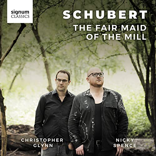 CD cover featuring two men in a wooded area, text “Schubert”.