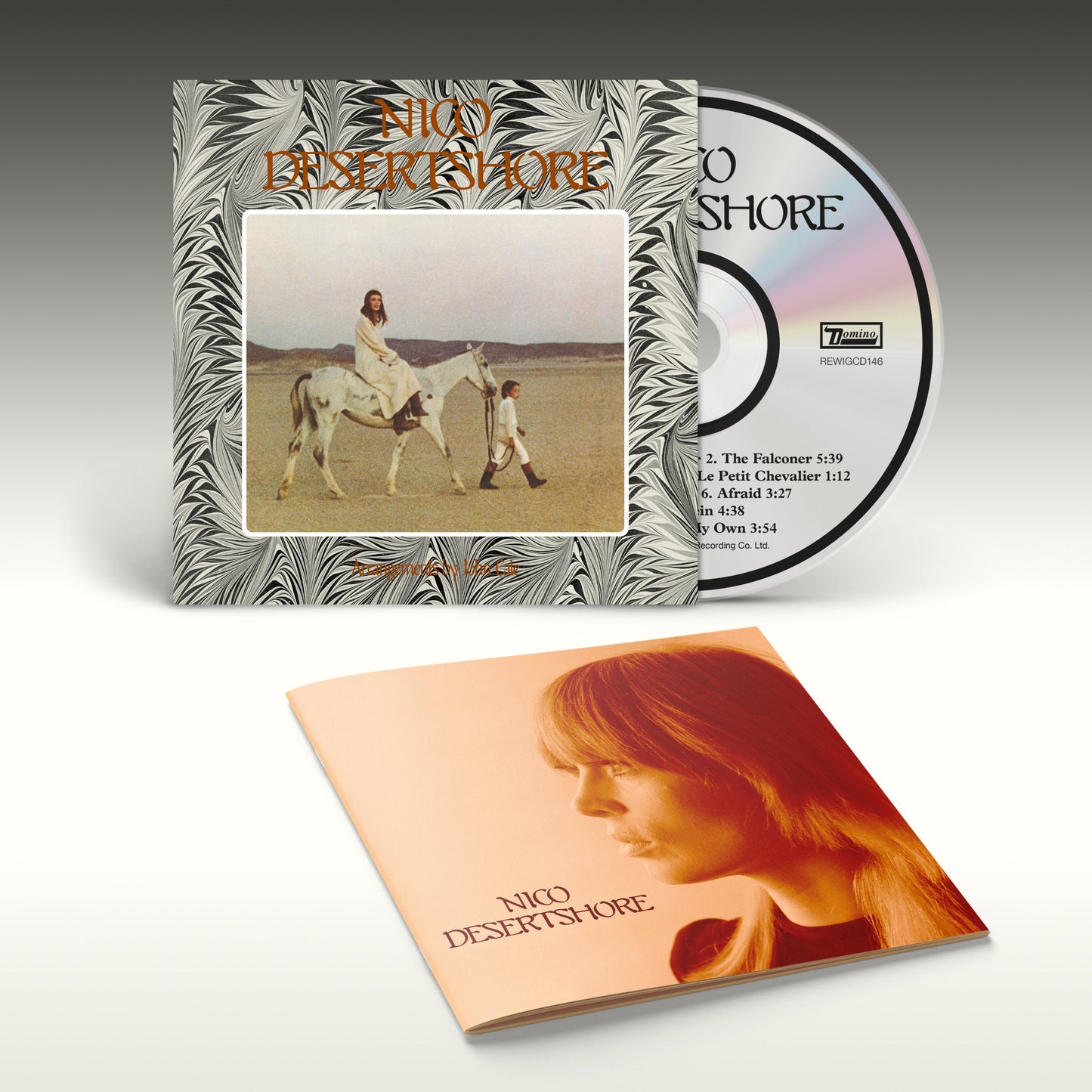 CD cover for Nico’s “Desertshore” featuring a desert scene and portrait.