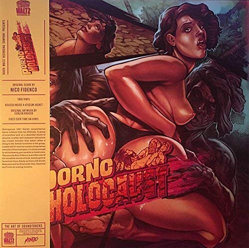 Comic-style illustration of a woman embraced by a monster on a vinyl record cover.
