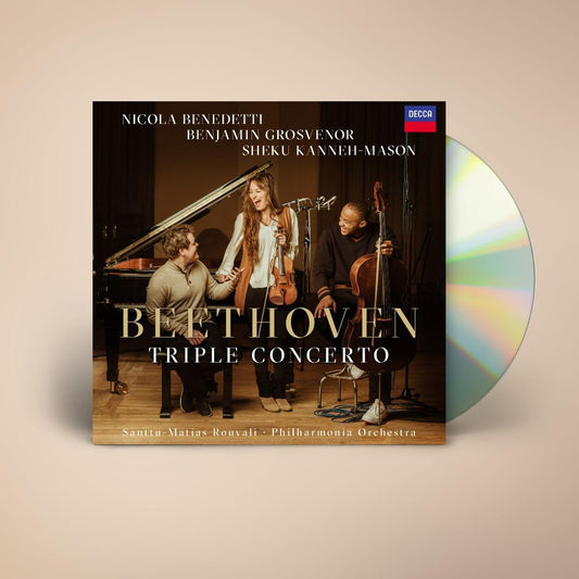 CD cover featuring three musicians with their instruments and “Beethoven” text.