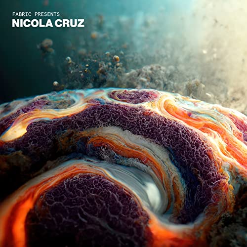 Album cover for Nicola Cruz’s “Fabric Presents Nicola Cruz” with swirling, colorful textures.