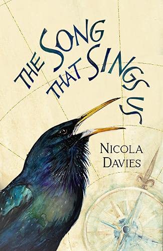 Book cover: bird with open beak, compass, and title “The Song that Sings Us.”