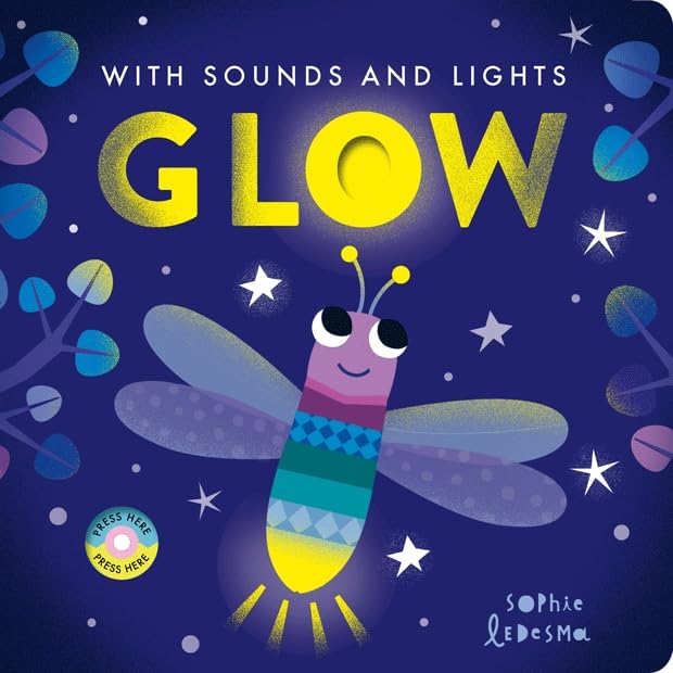 Book cover titled Glow featuring a colorful firefly against a dark blue starry background.