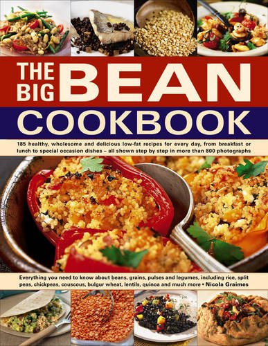 Book cover titled The Big Bean Cookbook featuring various dishes and grains.