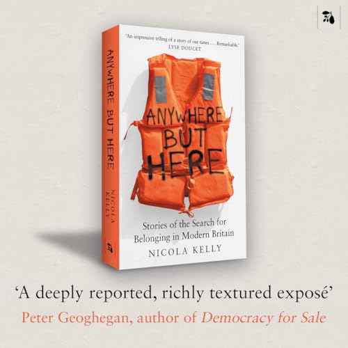 Book titled Anywhere But Here with orange life vest on the cover.