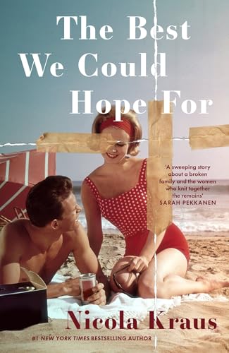 Book cover featuring a man and woman on a beach, partially obscured by tape.
