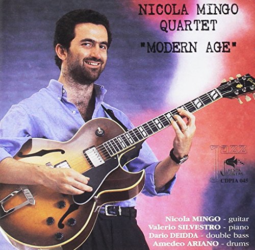 Nicola Mingo playing a sunburst guitar on the "Modern Age" CD cover.
