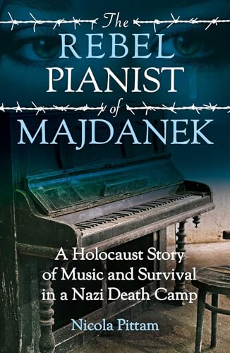 Book cover: piano in a camp, barbed wire, and an eye looking out.