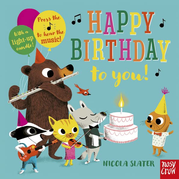 Colorful illustrated children’s book cover with animals celebrating a birthday.
