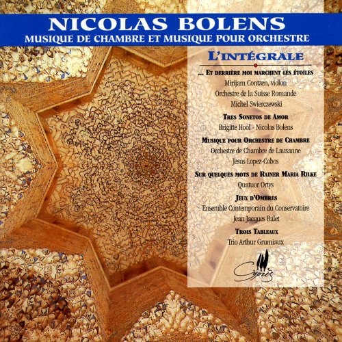 A CD cover with a star-shaped design and a list of musical works.
