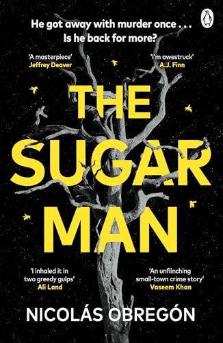 Book cover with yellow title "The Sugar Man" over a silhouette of a dead tree.