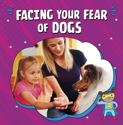 Book cover: child cautiously interacting with a collie dog, with an adult.
