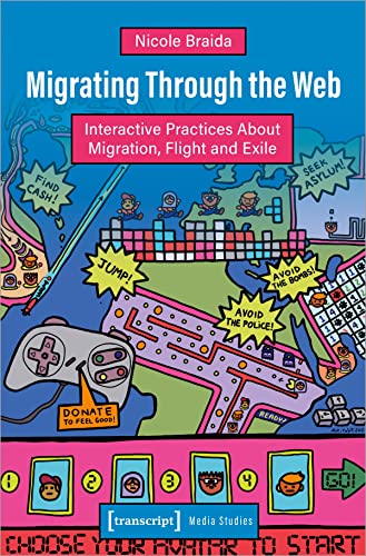 Book cover with a colorful, illustrated game-like map and text about migration.