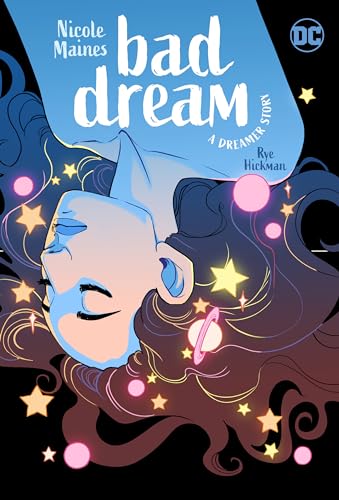 Book cover featuring a blue-skinned person with dark, swirling hair and stars.