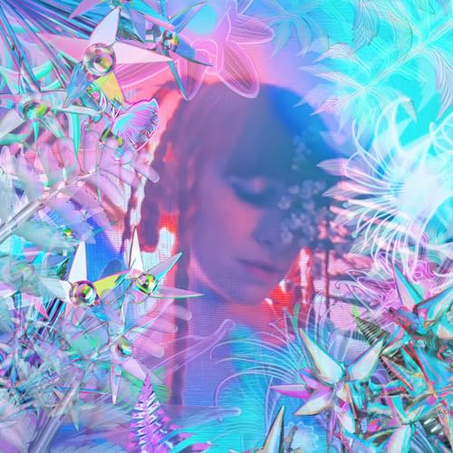 Album cover for Nicole Miglis’ “Myopia” featuring a blurred face and floral graphics.