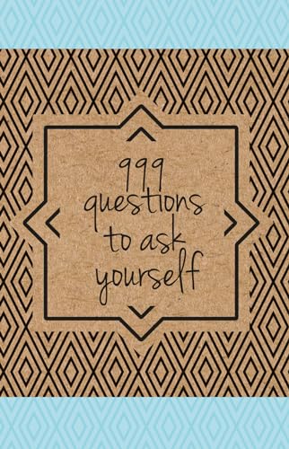 Book cover with brown geometric pattern and text: “999 questions to ask yourself.”