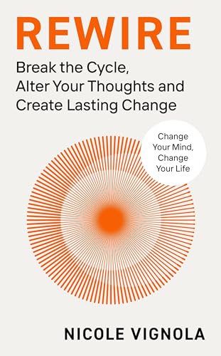 Book cover: "Rewire" by Nicole Vignola, with orange radial design.