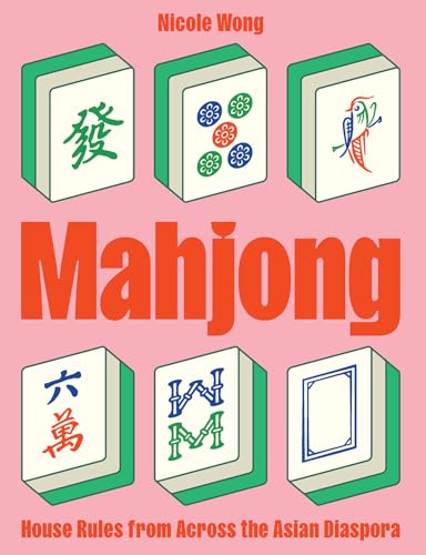 Book cover titled Mahjong with illustrations of six mahjong tiles on a pink background.