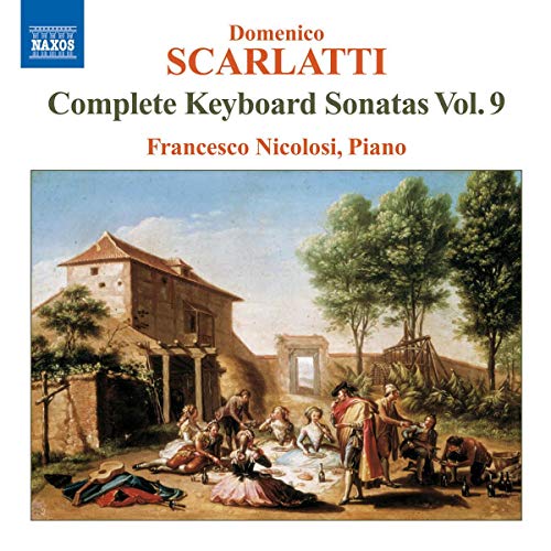 CD cover for Nicolosi’s Scarlatti Sonatas Vol. 9, featuring a pastoral painting.