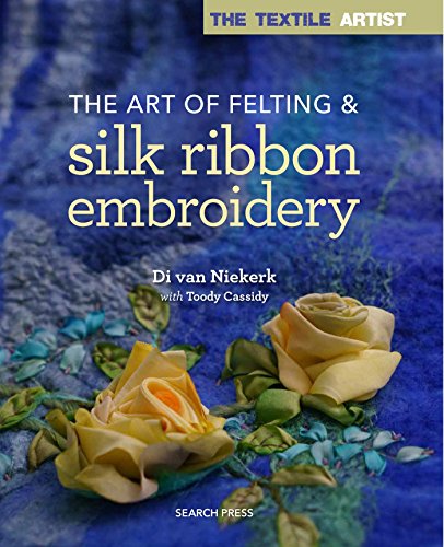 Book cover featuring yellow silk ribbon embroidery roses on blue fabric.