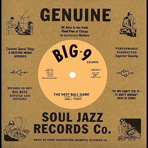 Brown and black vinyl record label with "Niell Young - The Next Ball Game" text.