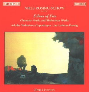 CD cover for Niels Rosing-Schow’s “Echoes of Fire” with a silhouetted figure.