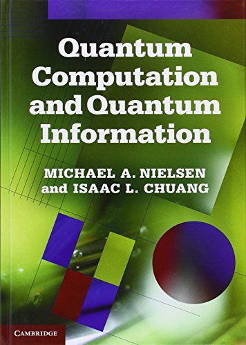 Book cover titled Quantum Computation and Quantum Information by Nielsen and Chuang on green background.