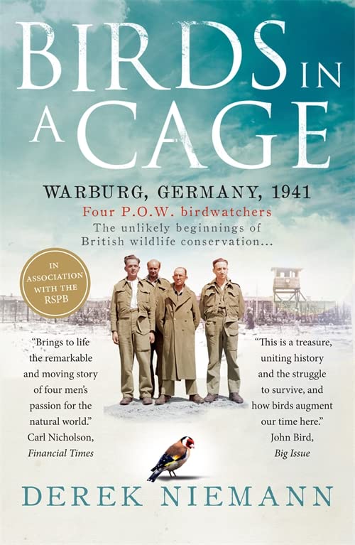 Book cover showing four soldiers standing in front of a prisoner of war camp.