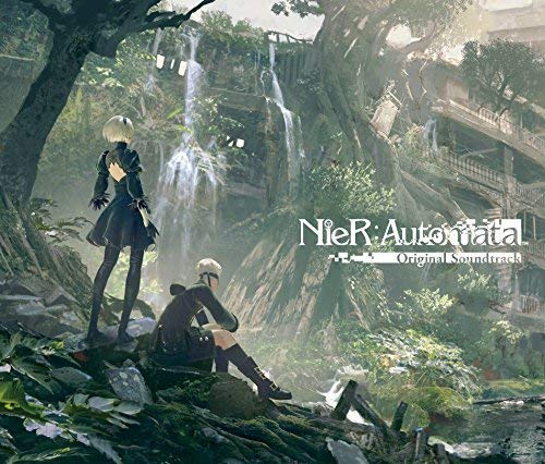Nier: Automata soundtrack cover featuring two androids in a lush, ruined landscape.