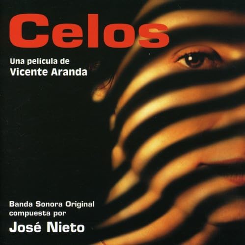 CD cover for "Celos" featuring a close-up of a face with striped shadows.