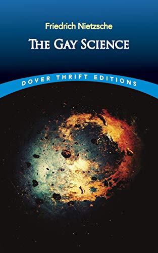 Book cover: “The Gay Science” by Friedrich Nietzsche, with a cosmic image.