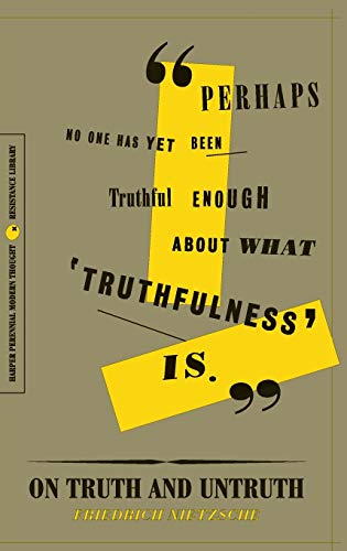 Book cover: "On Truth and Untruth" by Friedrich Nietzsche, abstract design.