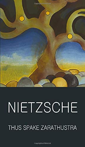 Book cover with a stylized tree illustration over text reading Nietzsche Thus Spake Zarathustra.
