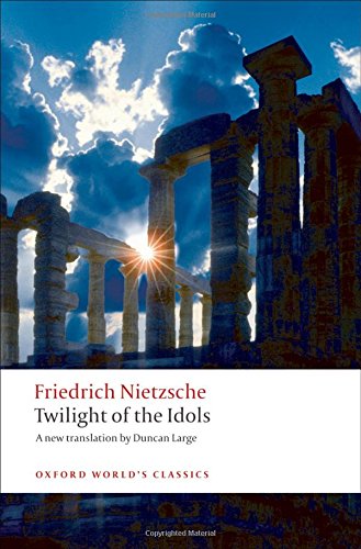 Book cover: “Twilight of the Idols” with ruins against a cloudy sky.