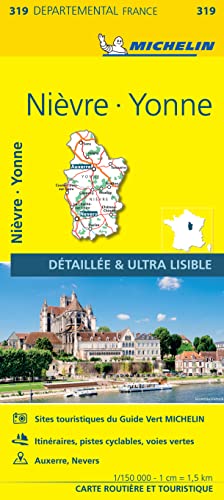 Michelin map of Nièvre and Yonne, France, with a castle image.